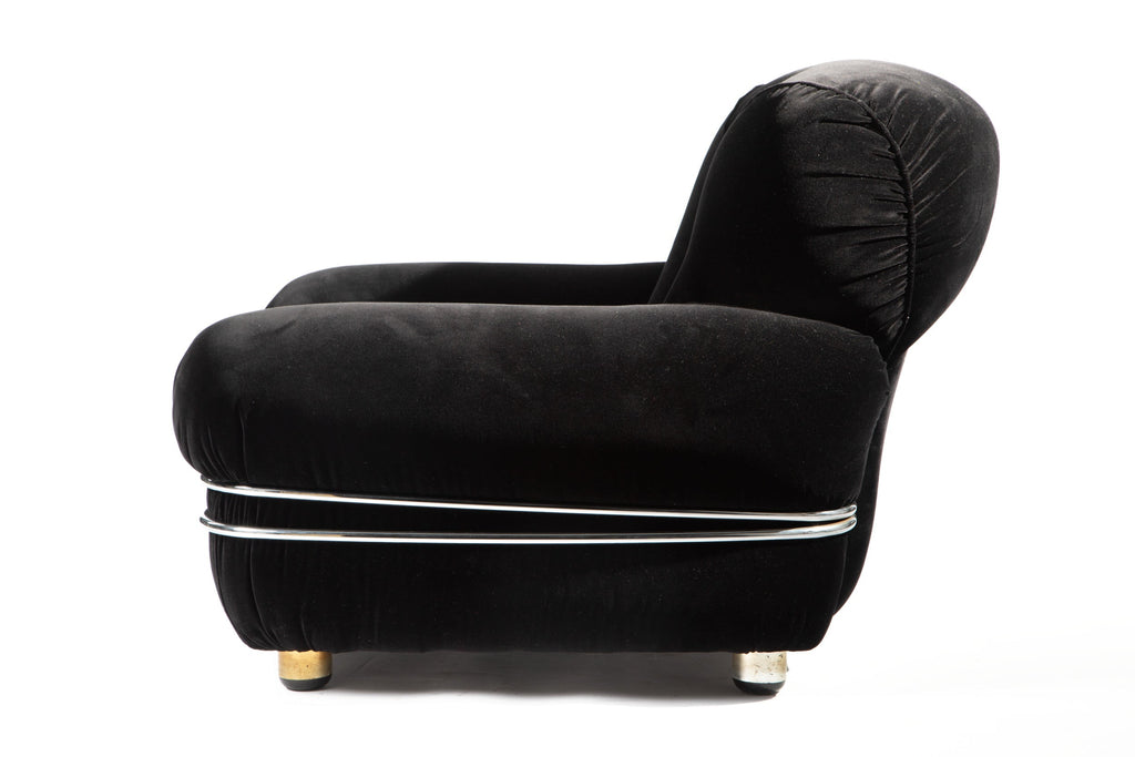Coppia poltrone anni 70 in velluto nero reinterpretate da  t r i p l e f