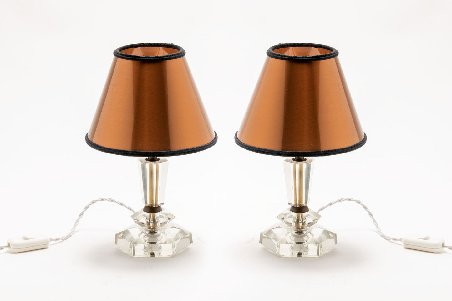 Pair of faceted glass night lamps from the 1940s