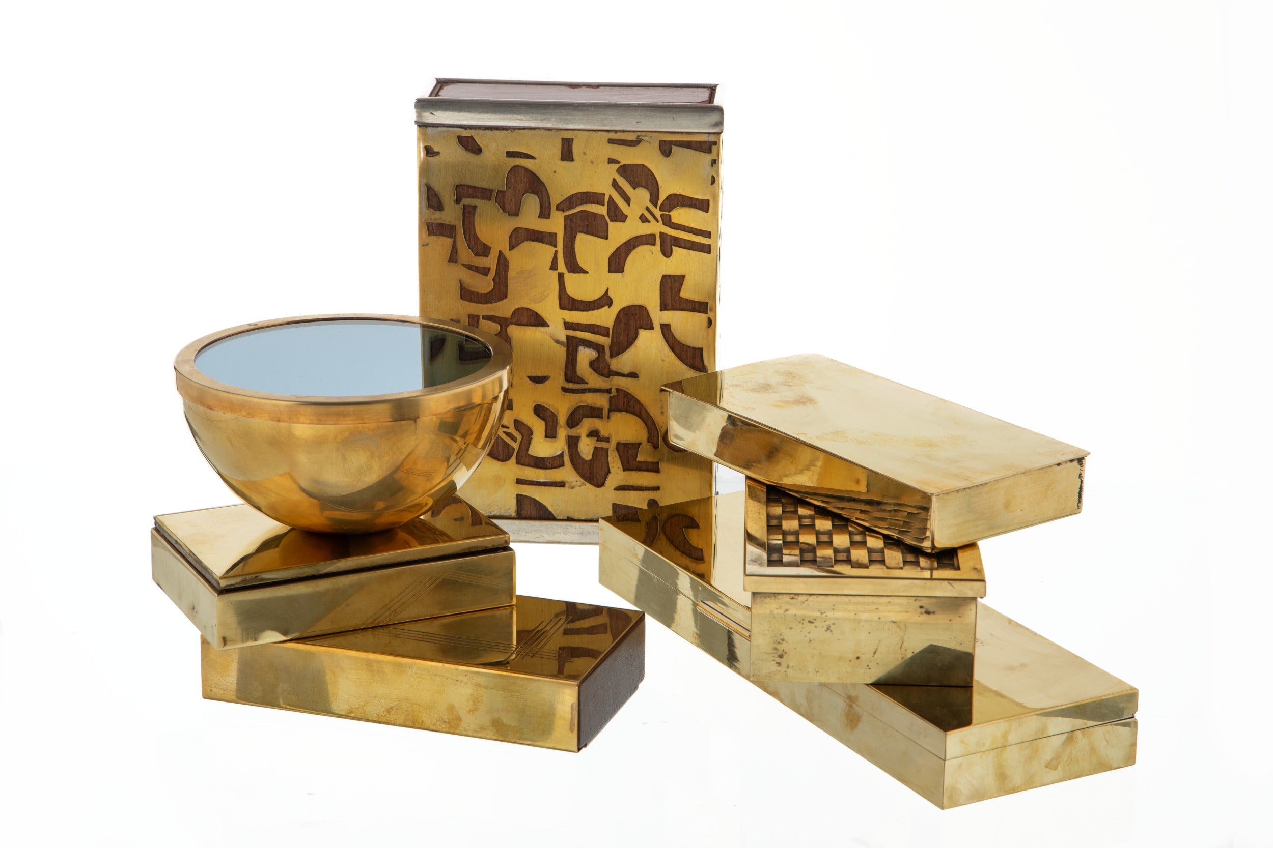 Spherical box in brass and glass from the 70s