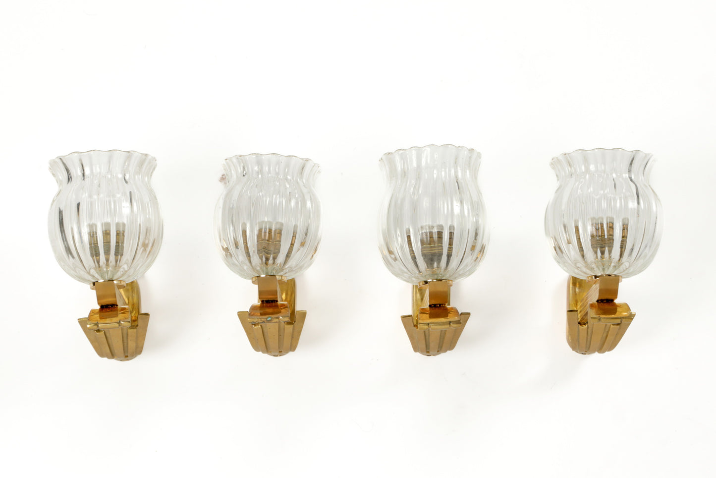 Pair of 60s Murano glass and brass wall lamps