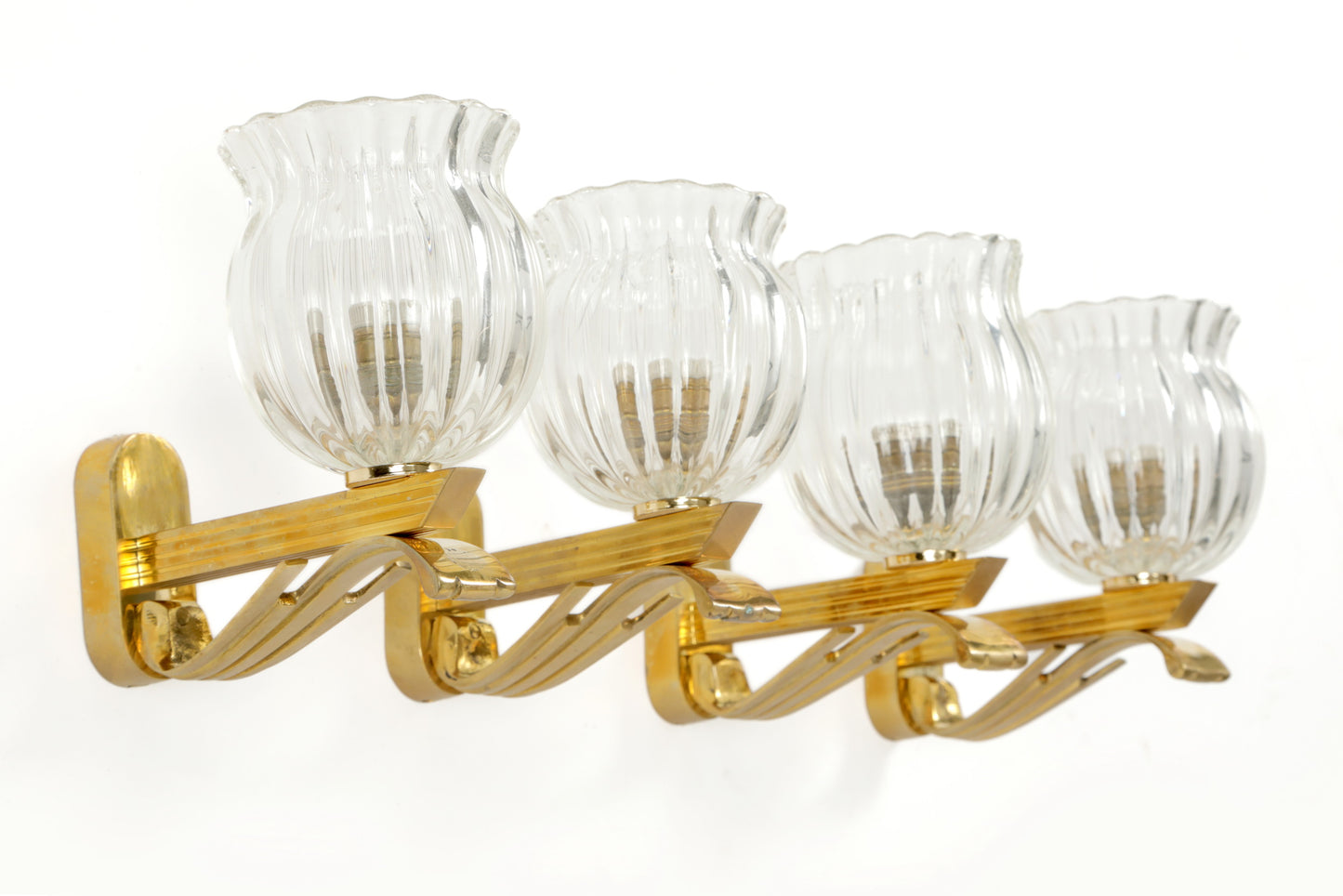 Pair of 60s Murano glass and brass wall lamps