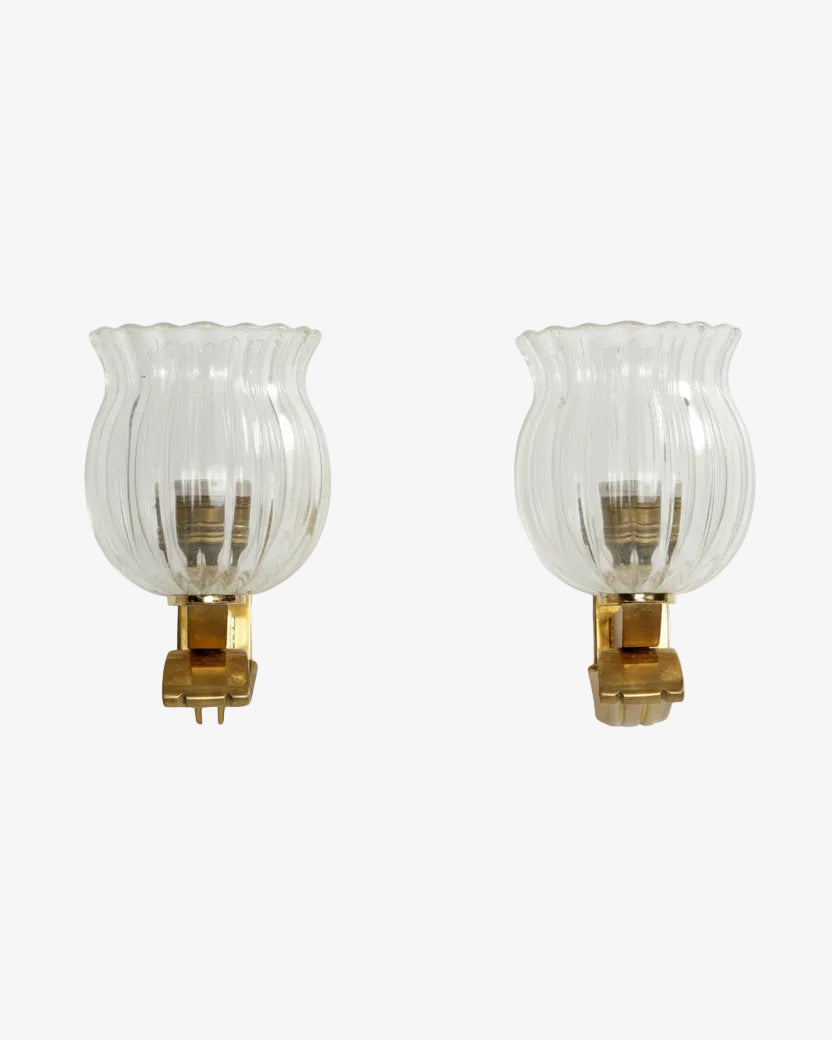 Coppia applique anni 60 vetro di Murano e ottone