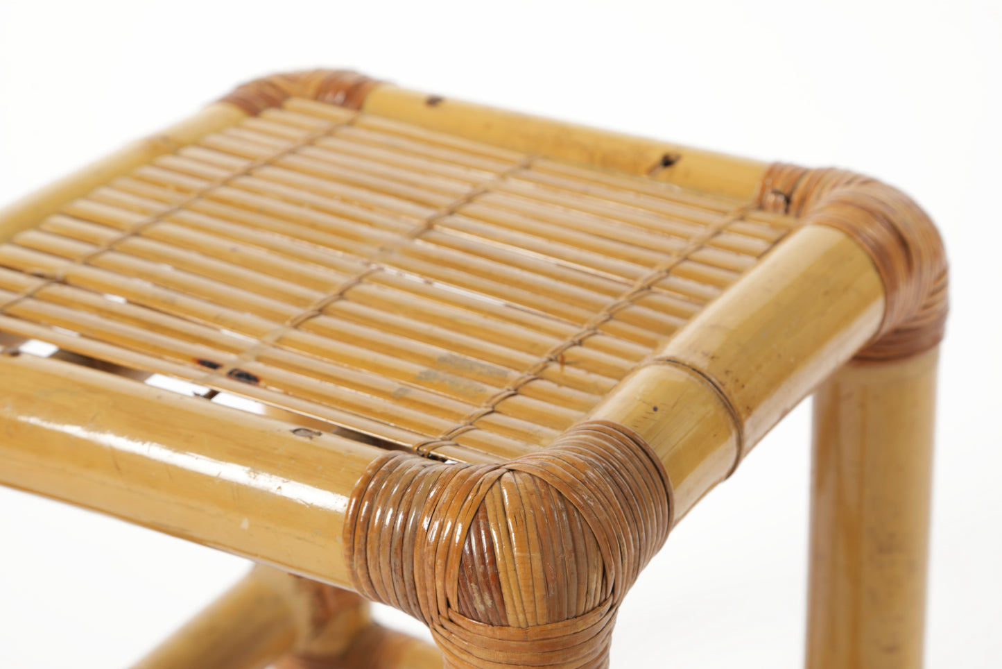 Pair of bamboo and wicker stools from the 70s