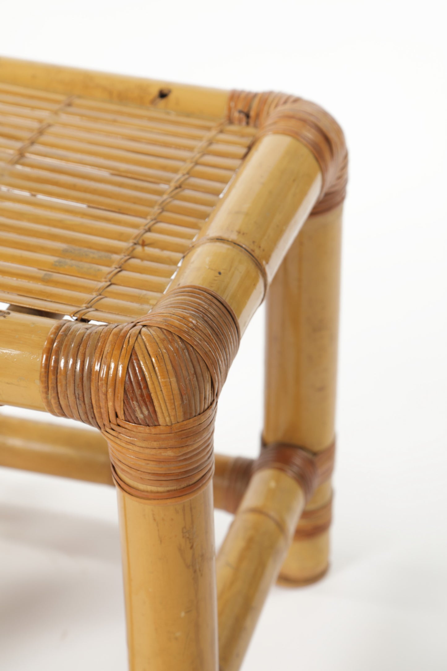 Pair of bamboo and wicker stools from the 70s