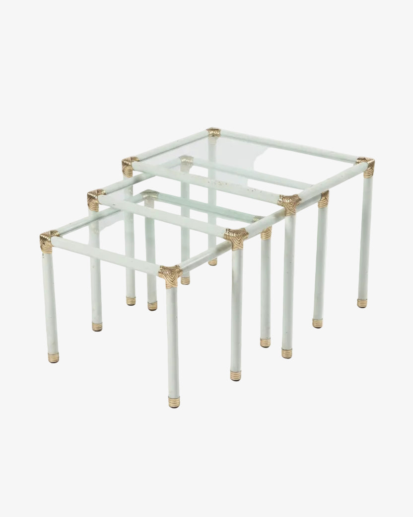 Triptych of ivory lacquered tables from the 70s
