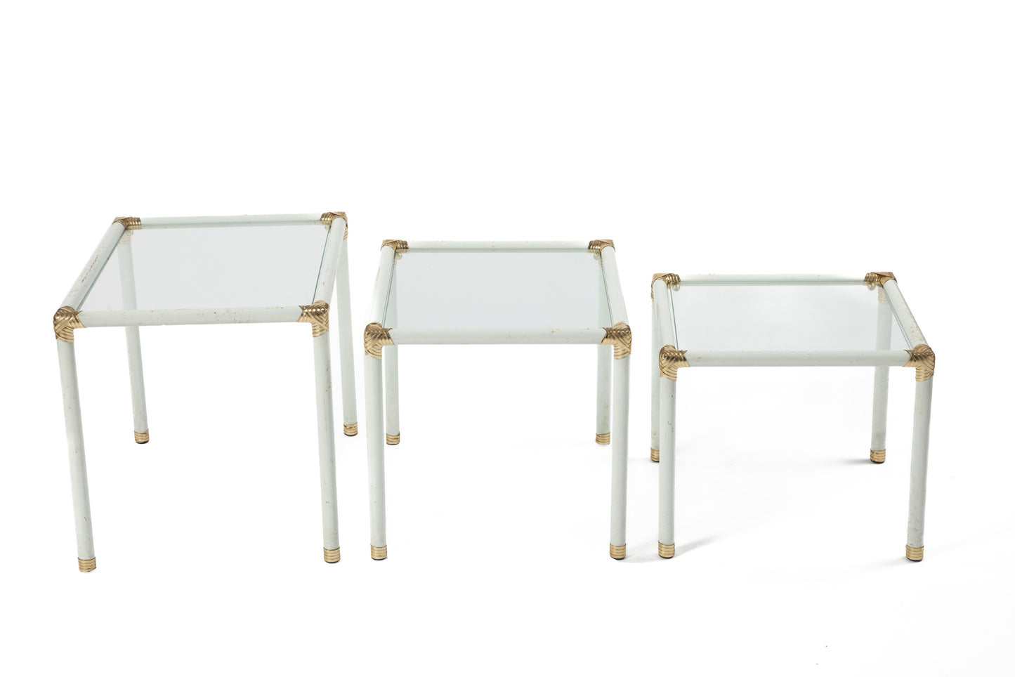 Triptych of ivory lacquered tables from the 70s