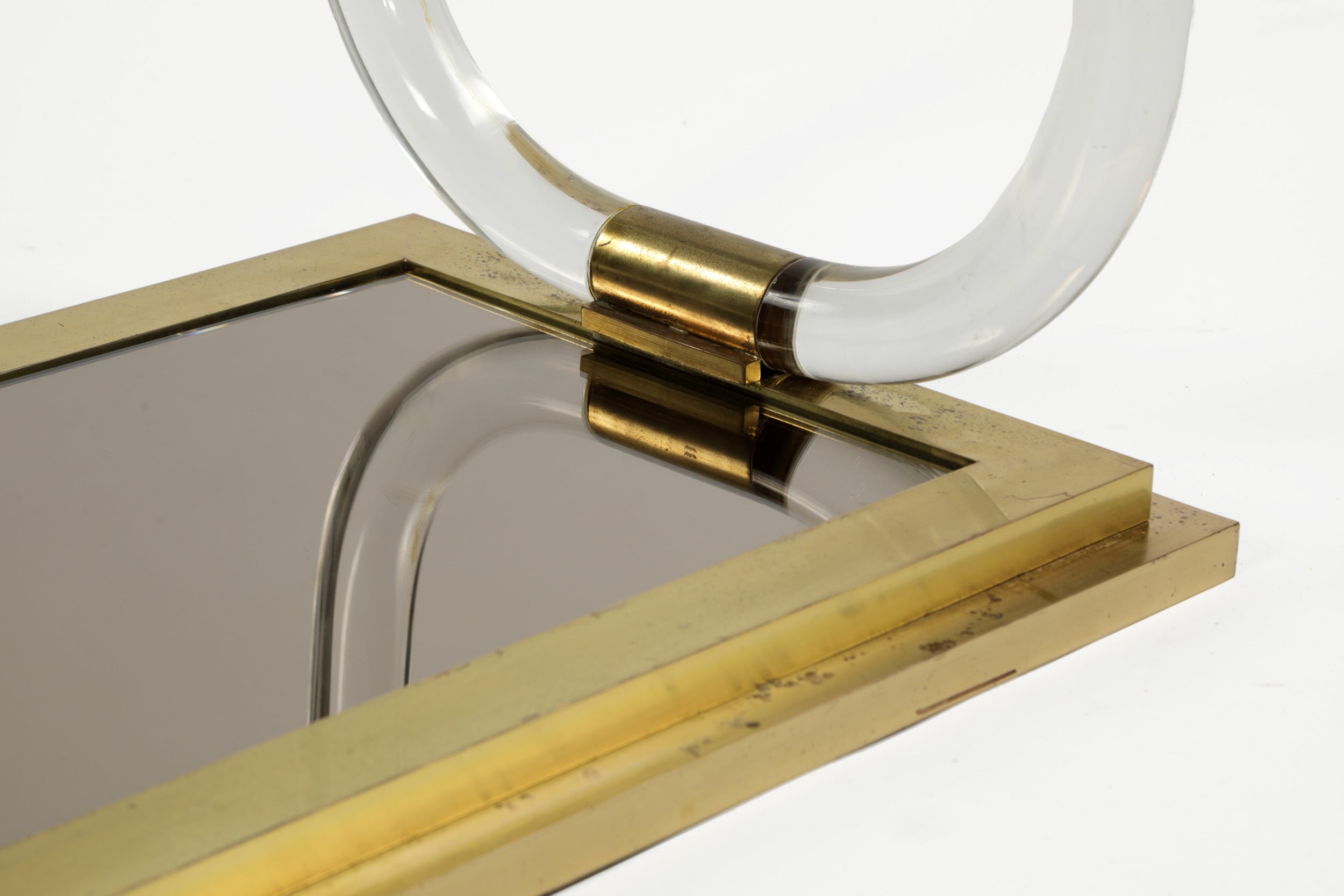 70s living room table with arched plexiglass base