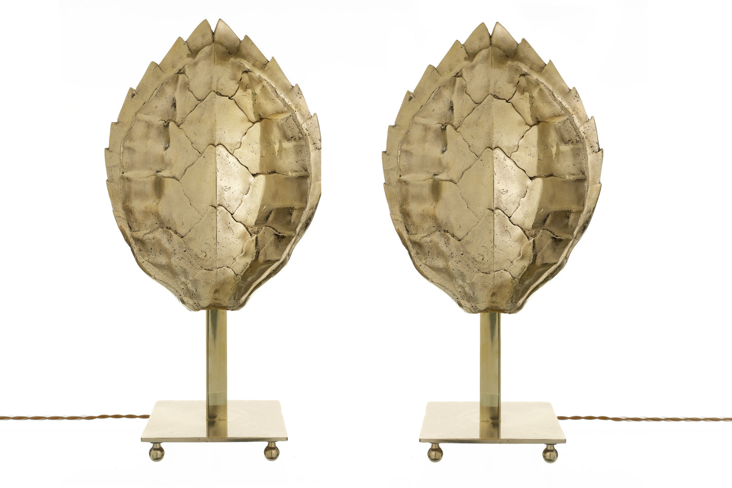 Pair of 70s brass tortoise lamps