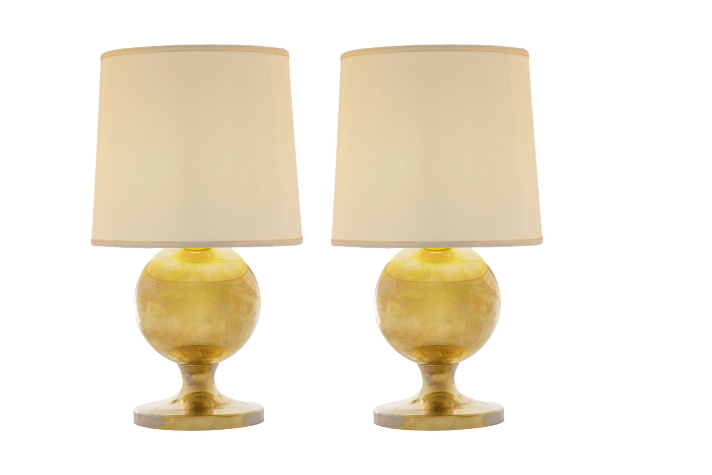 Pair of small brass sphere lamps from the 70s