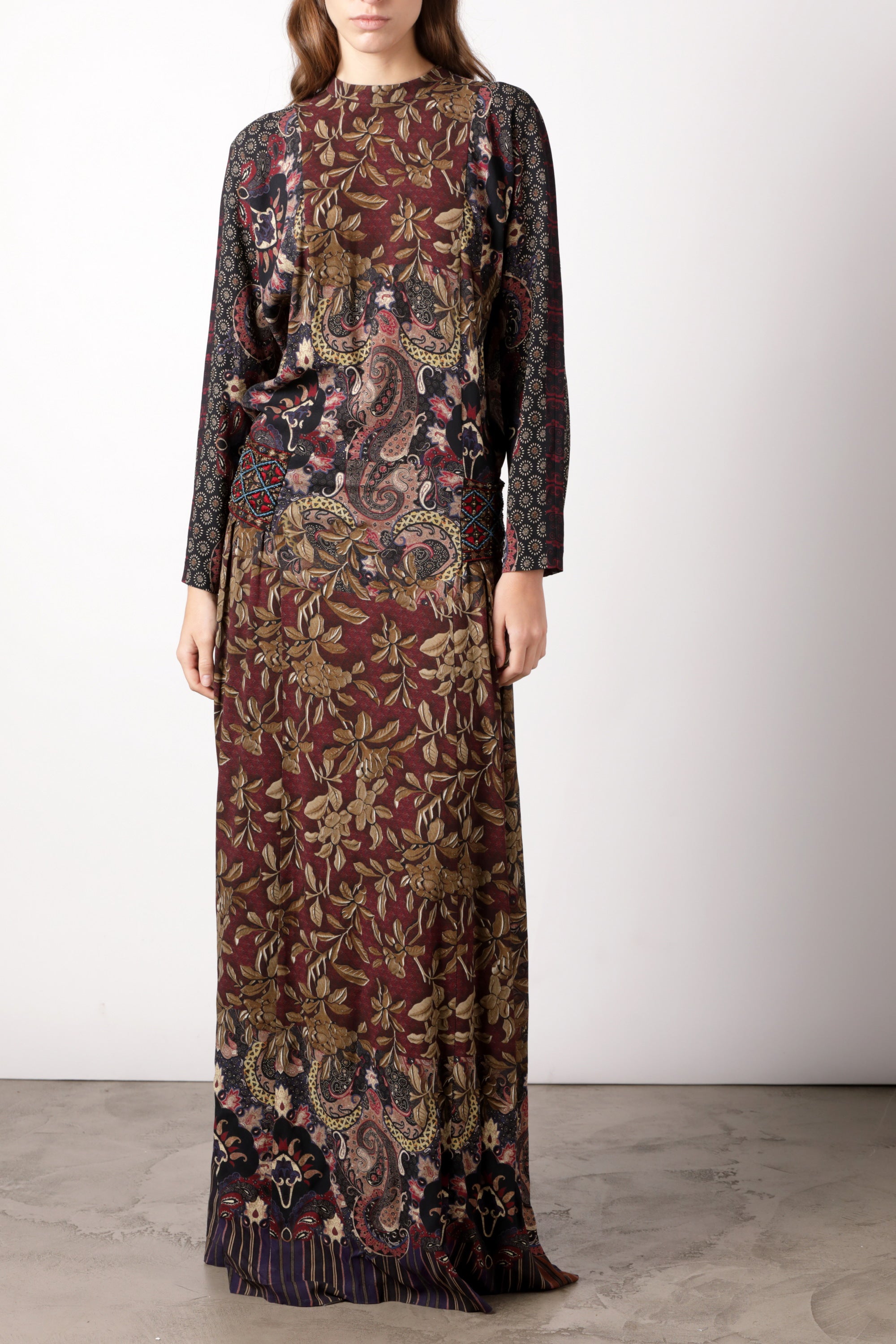 Maxi Etro dress in cashmere printed crepe designs