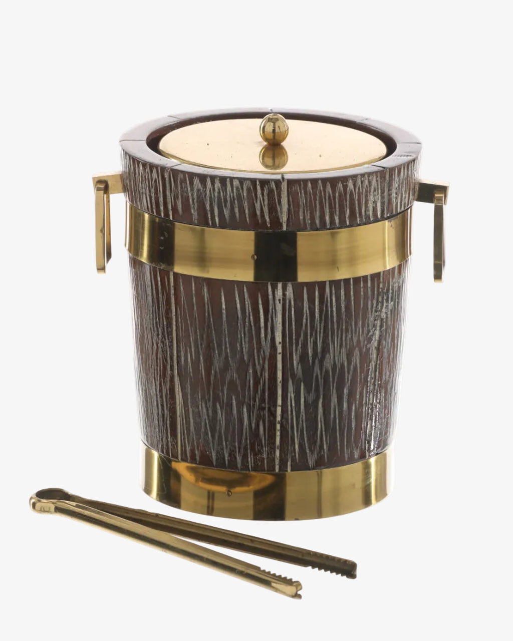 1970s wood and brass ice bucket