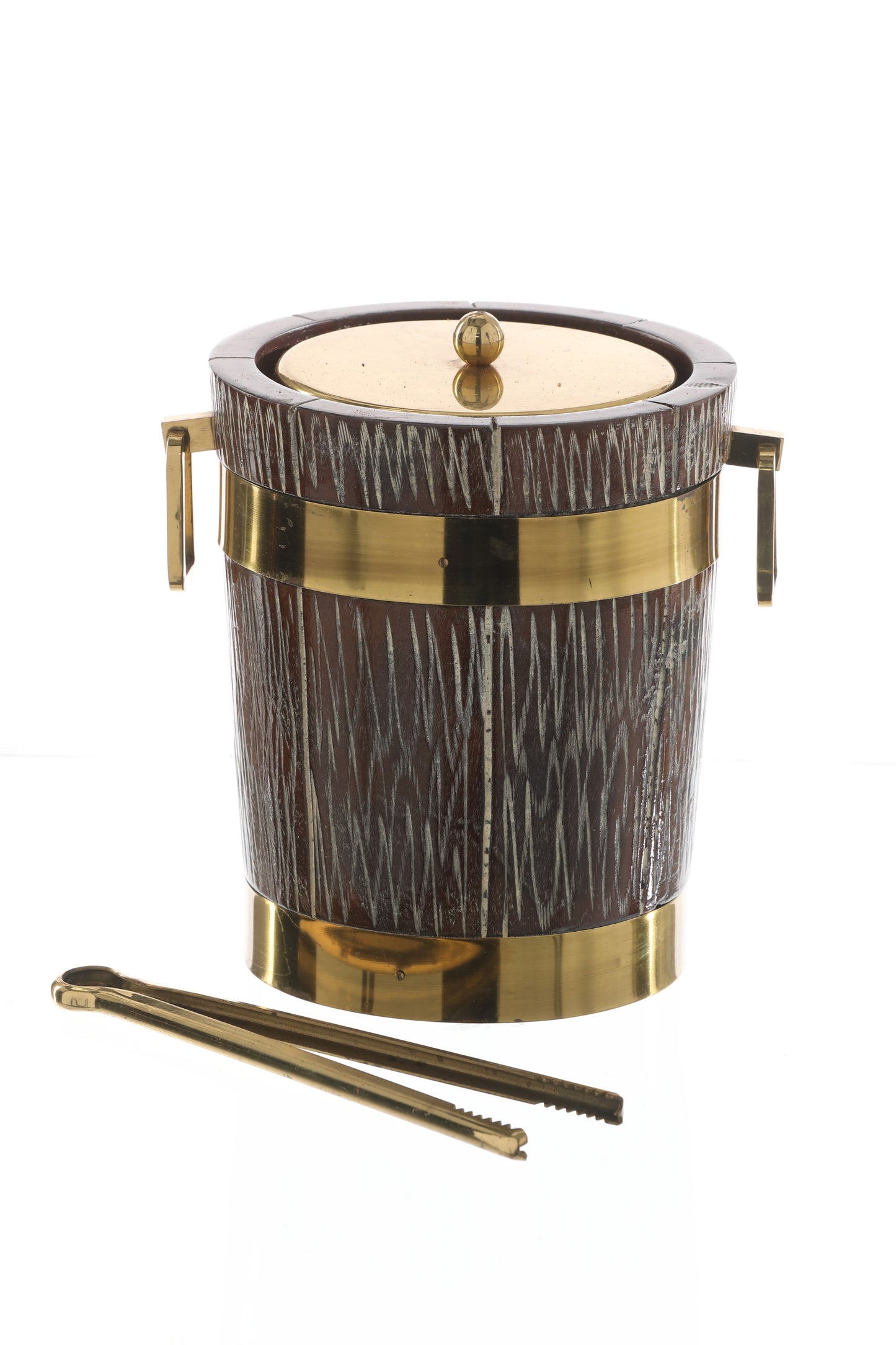 1970s wood and brass ice bucket