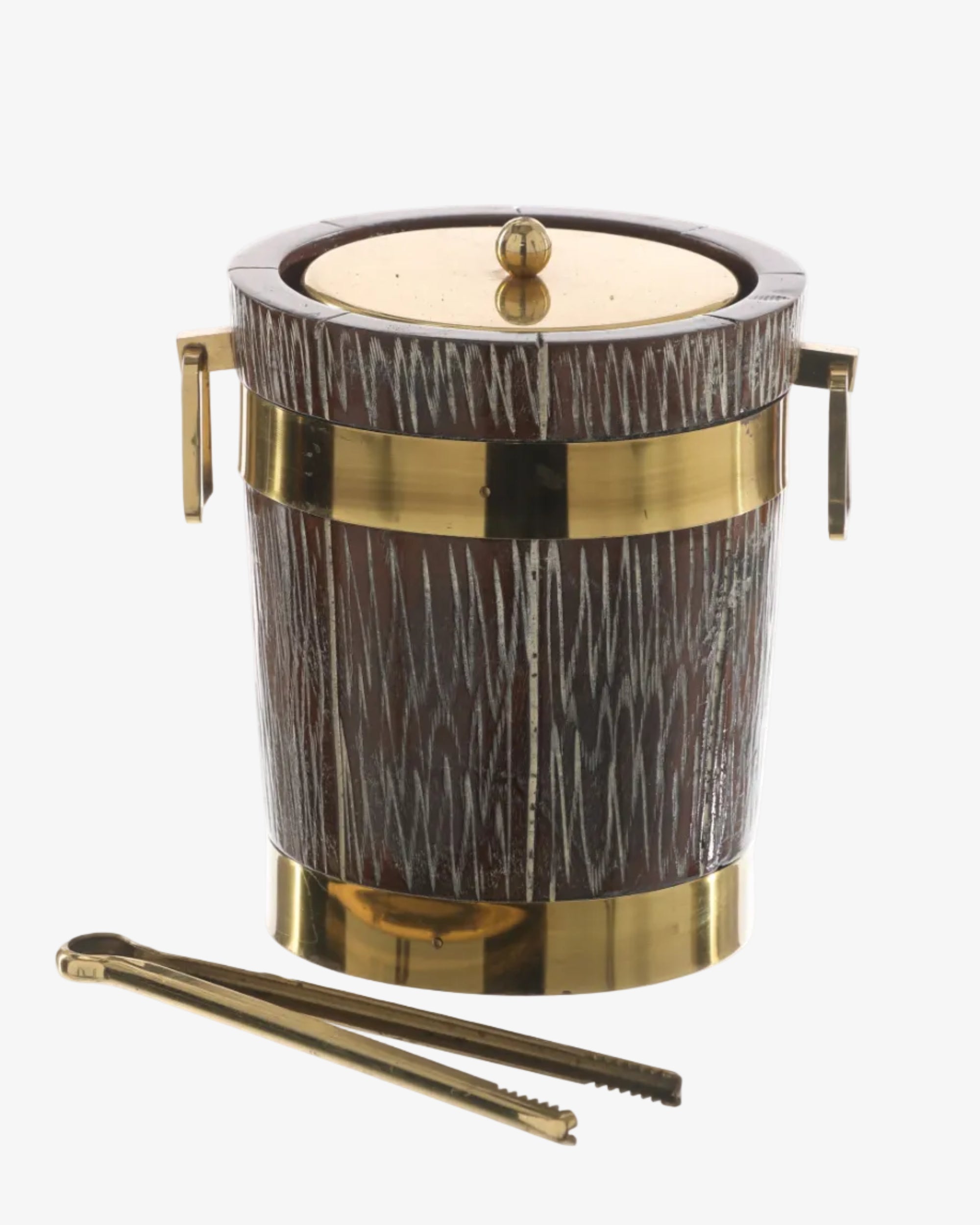 1970s wood and brass ice bucket
