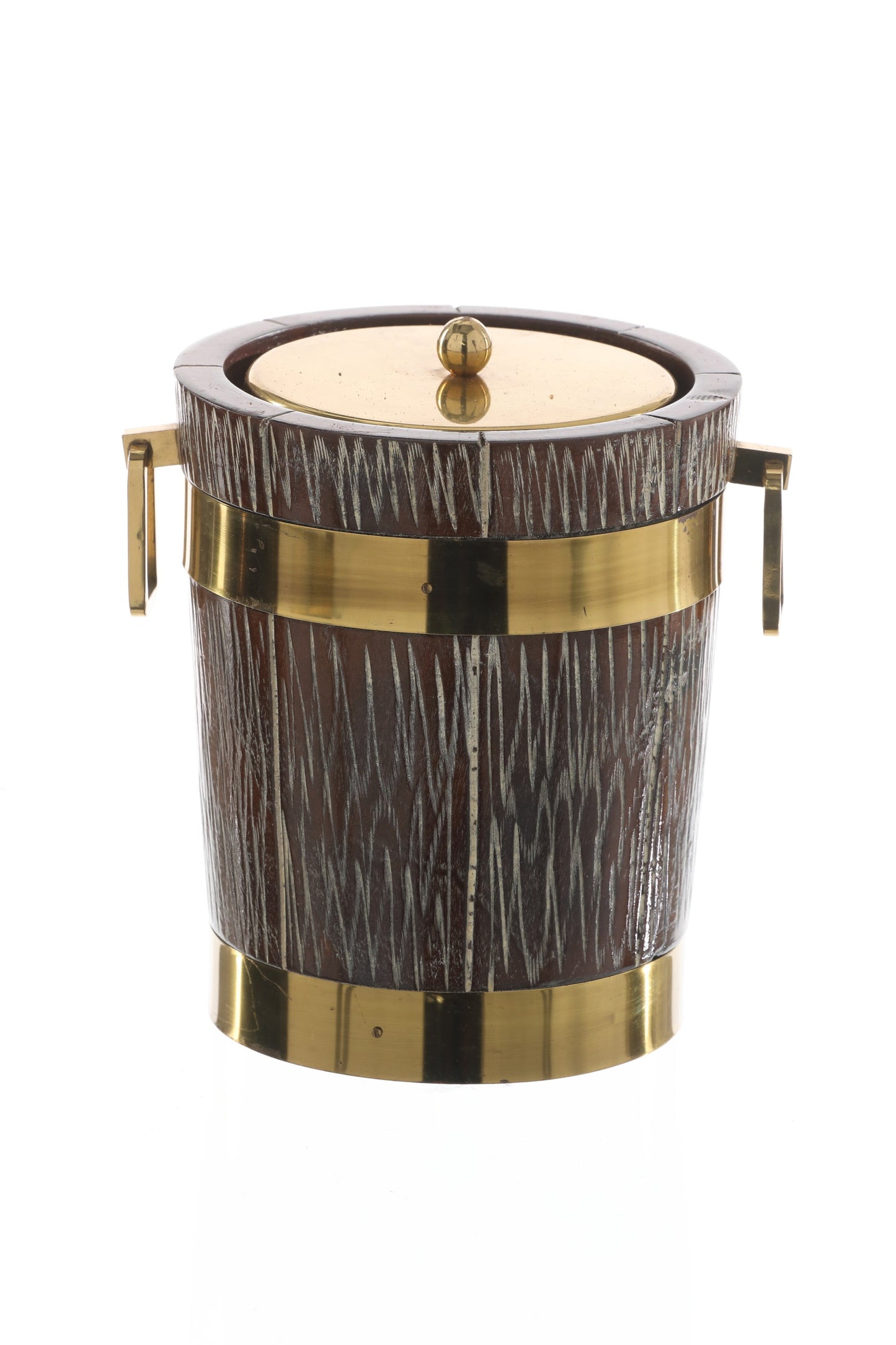 1970s wood and brass ice bucket