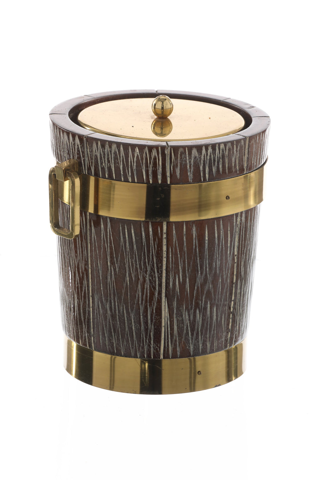 1970s wood and brass ice bucket