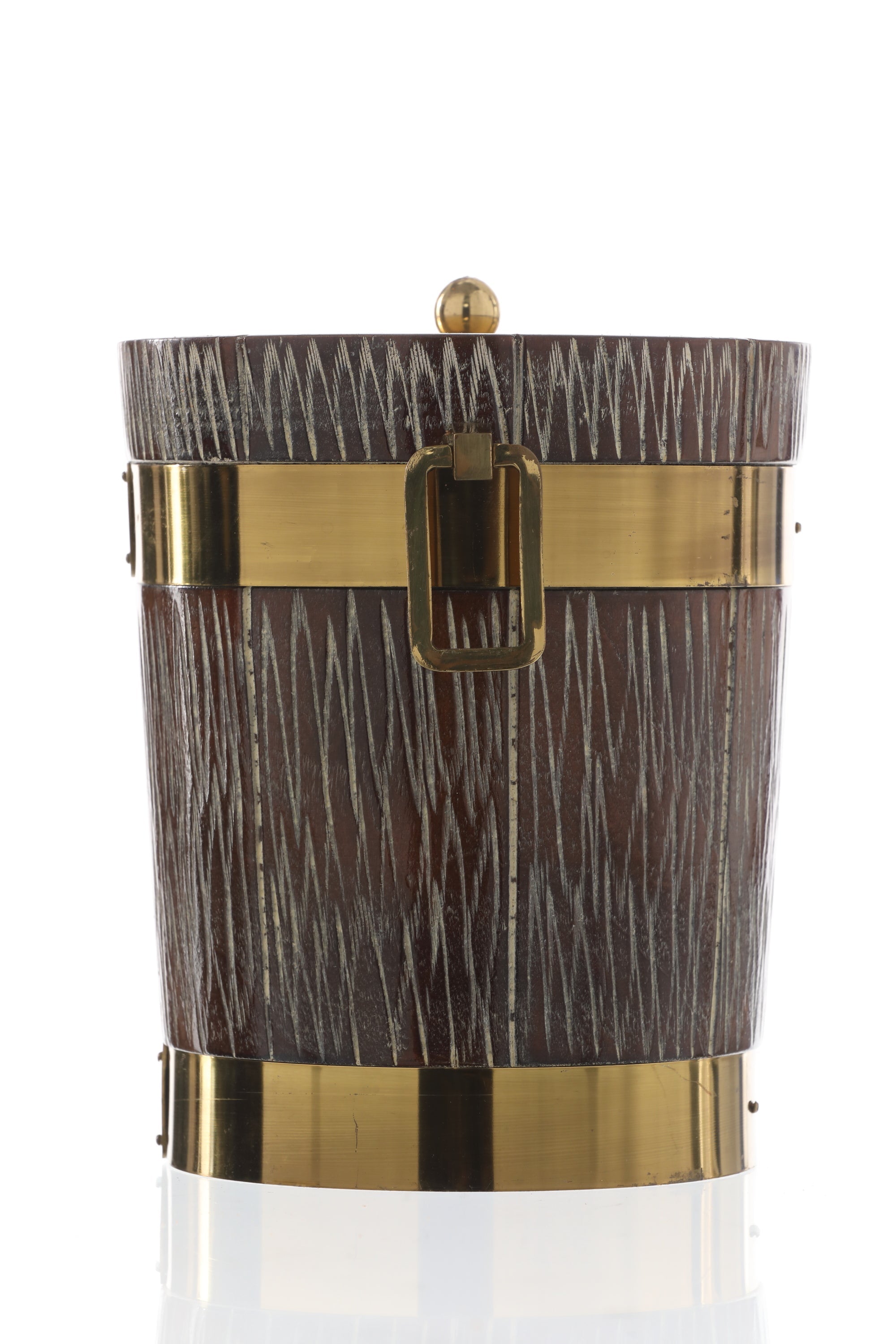 1970s wood and brass ice bucket