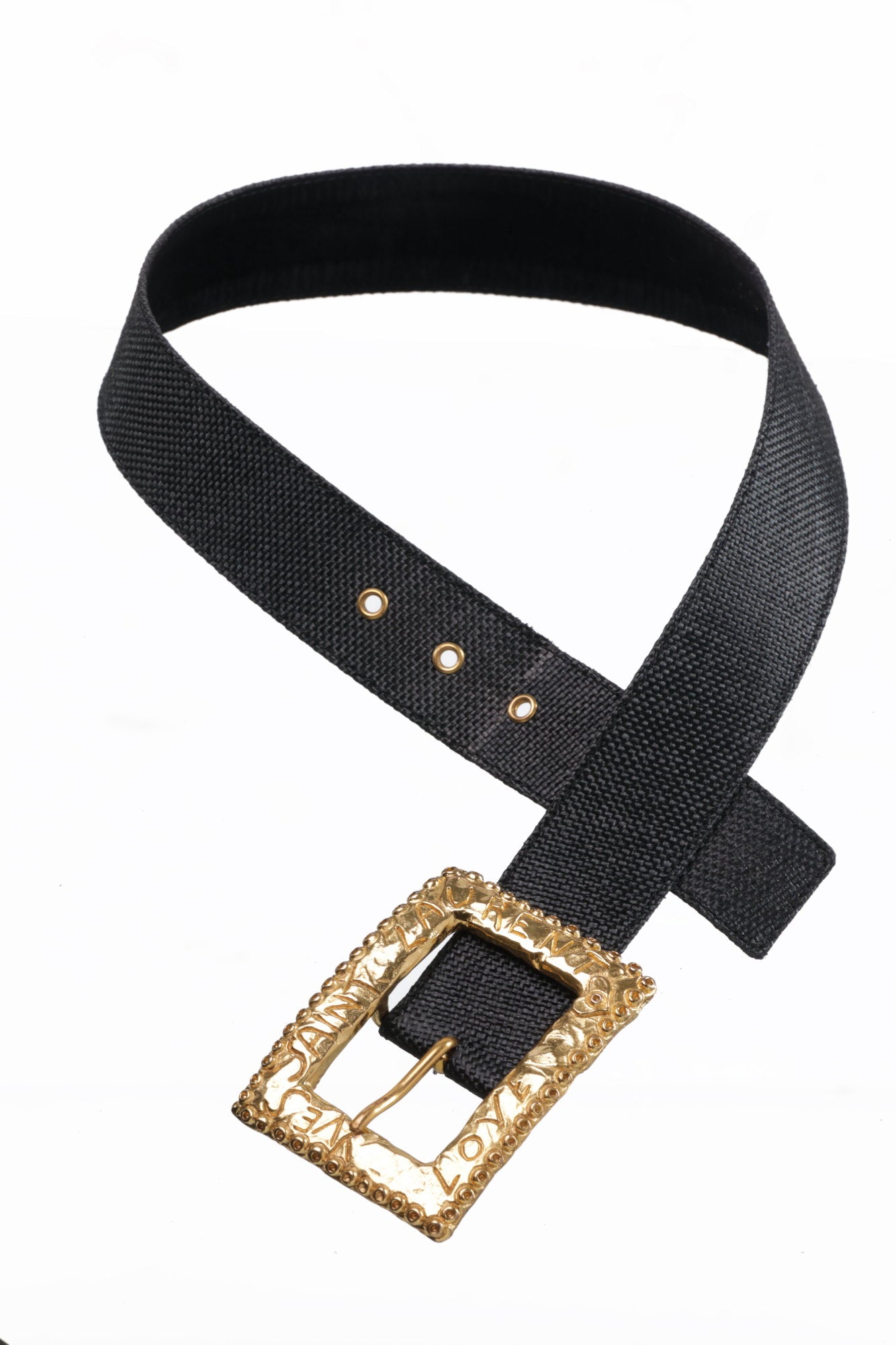 Yves Saint black raffia belt