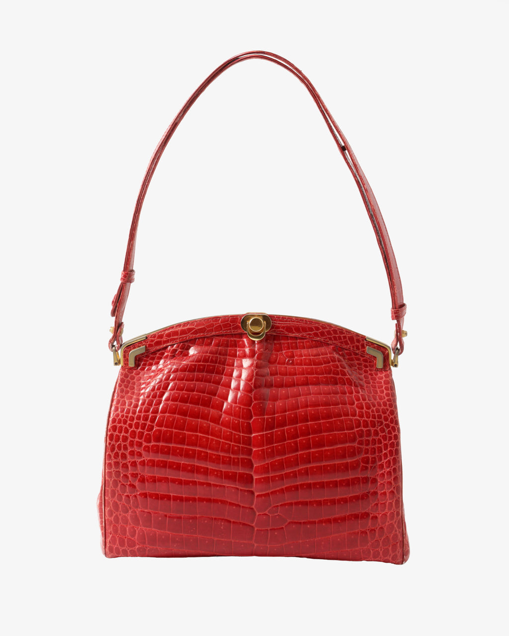 Borsa coccodrillo pompon rosso anni 70 Giovanni Borri Milano