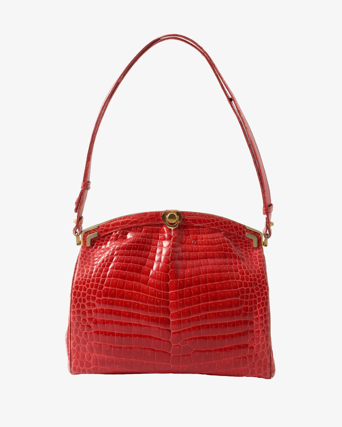 Borsa coccodrillo pompon rosso anni 70 Giovanni Borri Milano