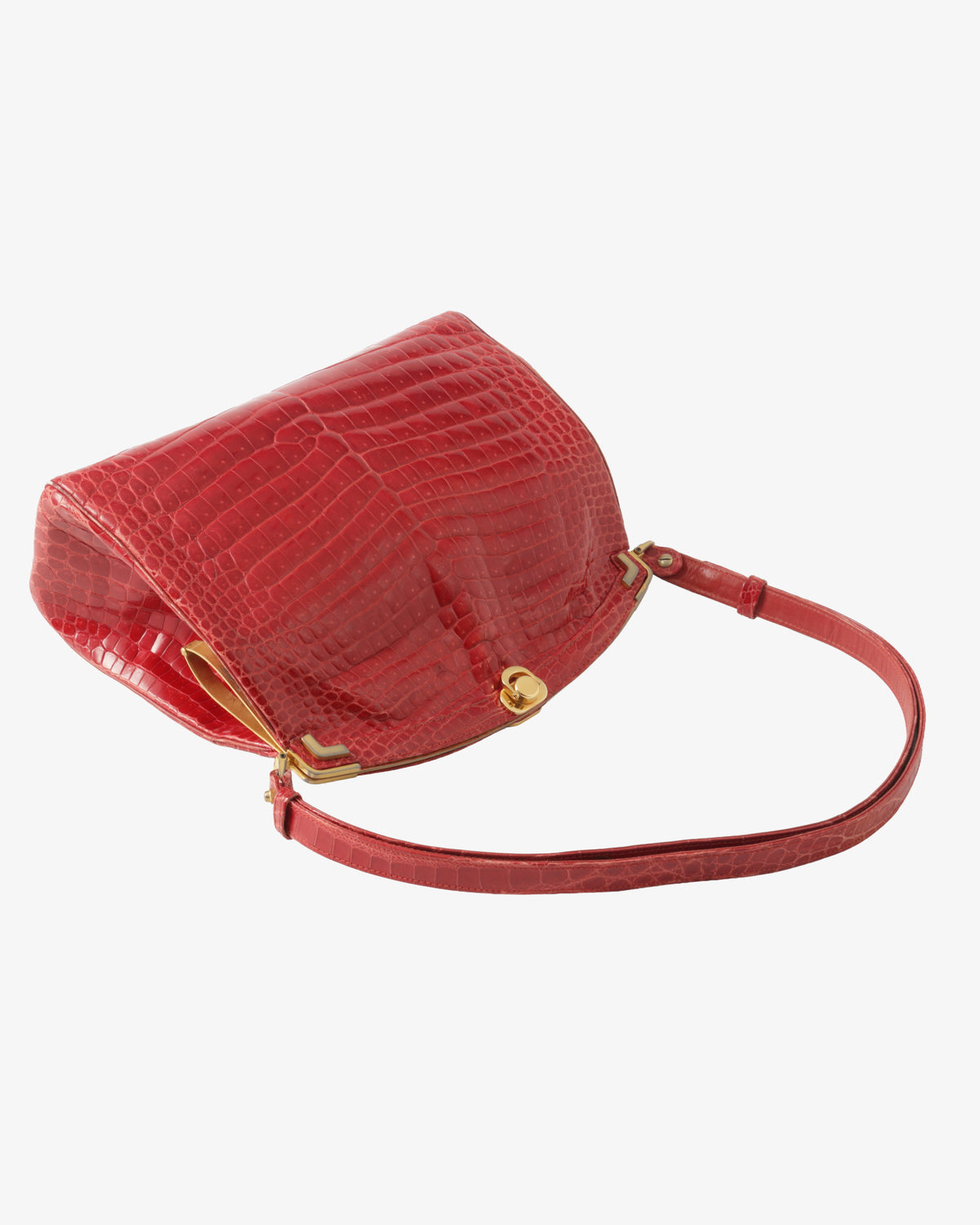 Borsa coccodrillo pompon rosso anni 70 Giovanni Borri Milano