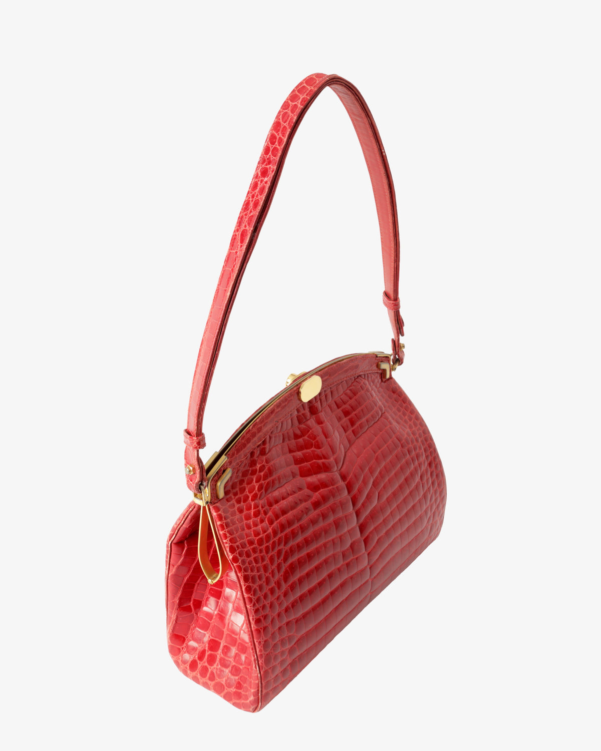 Borsa coccodrillo pompon rosso anni 70 Giovanni Borri Milano