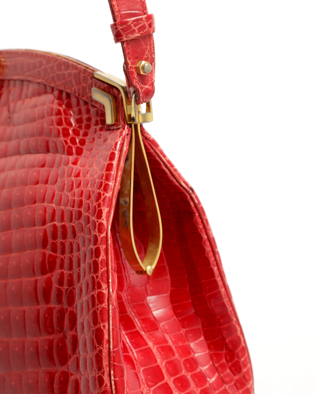 Borsa coccodrillo pompon rosso anni 70 Giovanni Borri Milano