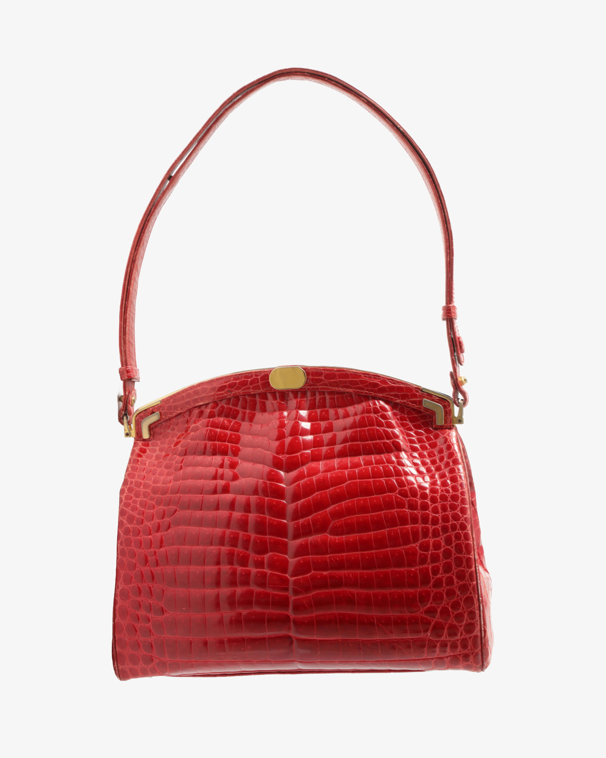 Borsa coccodrillo pompon rosso anni 70 Giovanni Borri Milano