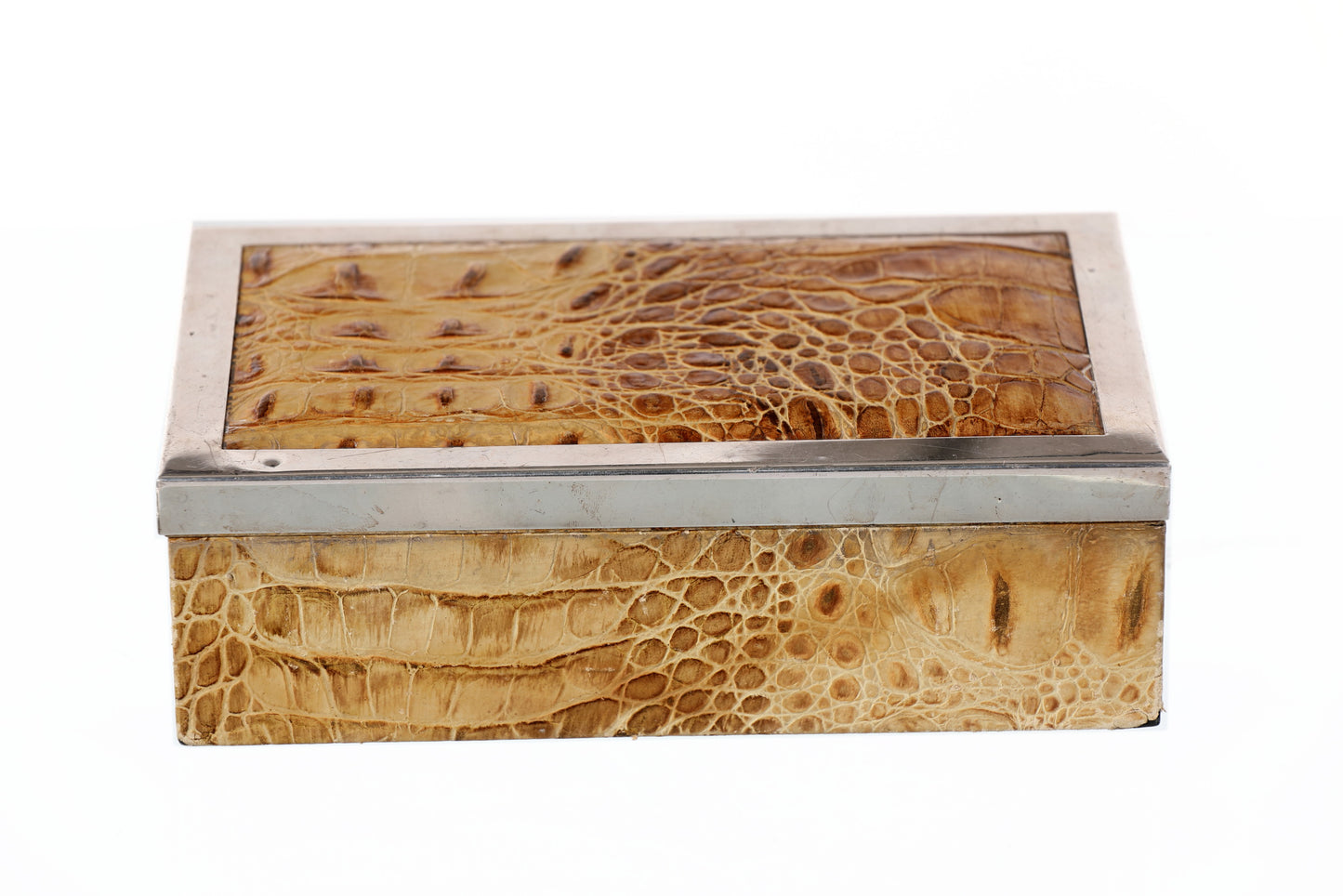 Faux crocodile box with steel edges