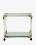 1970s plexiglass and glass trolley with brass snake inserts