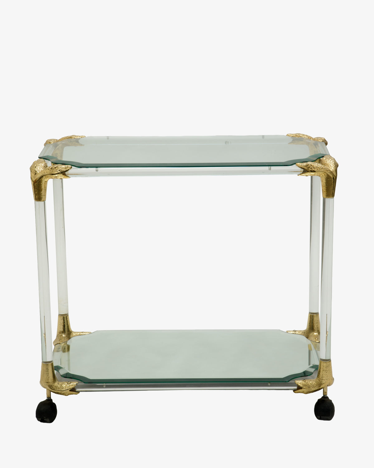 Carrello plexiglass e vetro inserti serpenti ottone anni 70