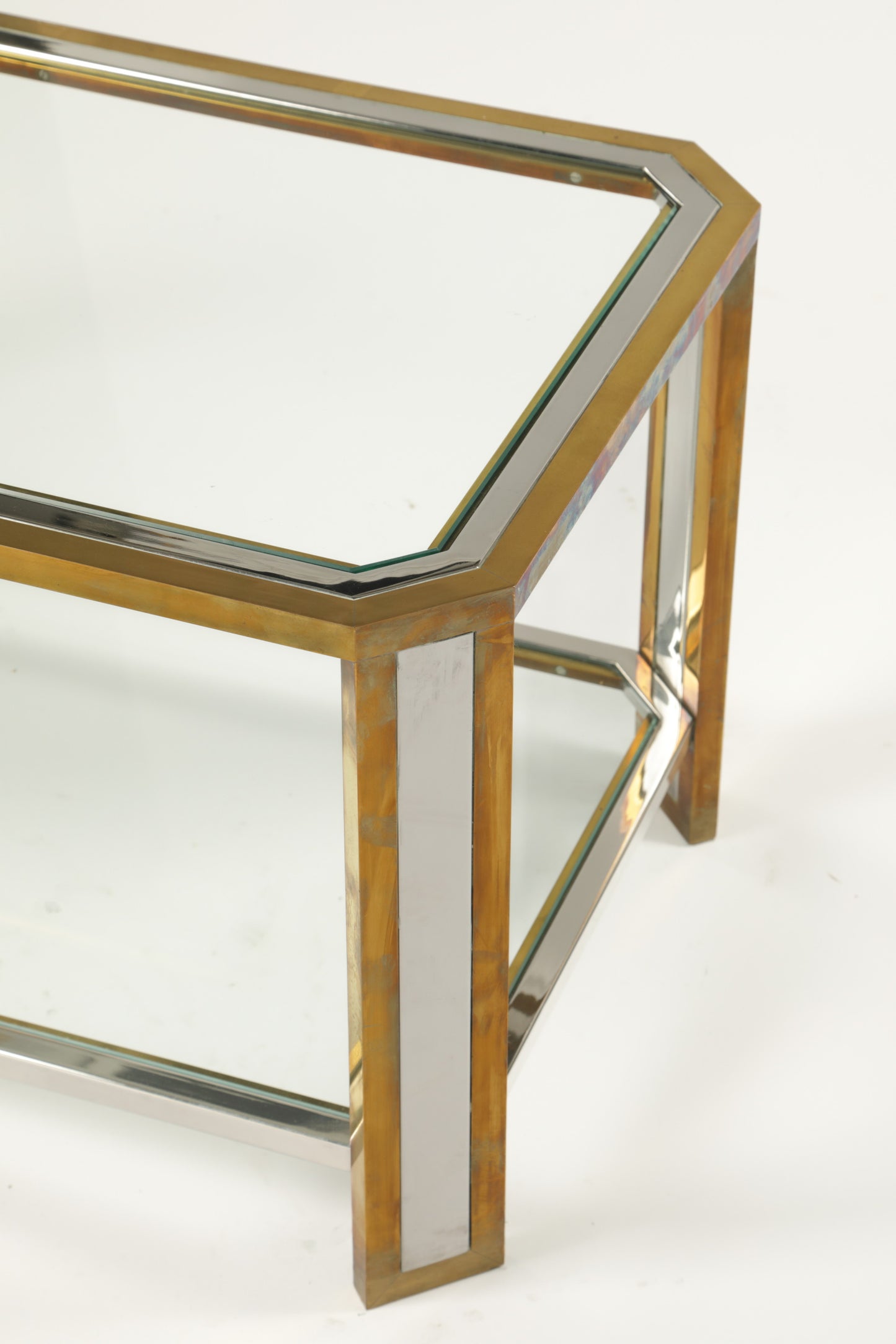 Brass living room table with steel inserts from the 70s