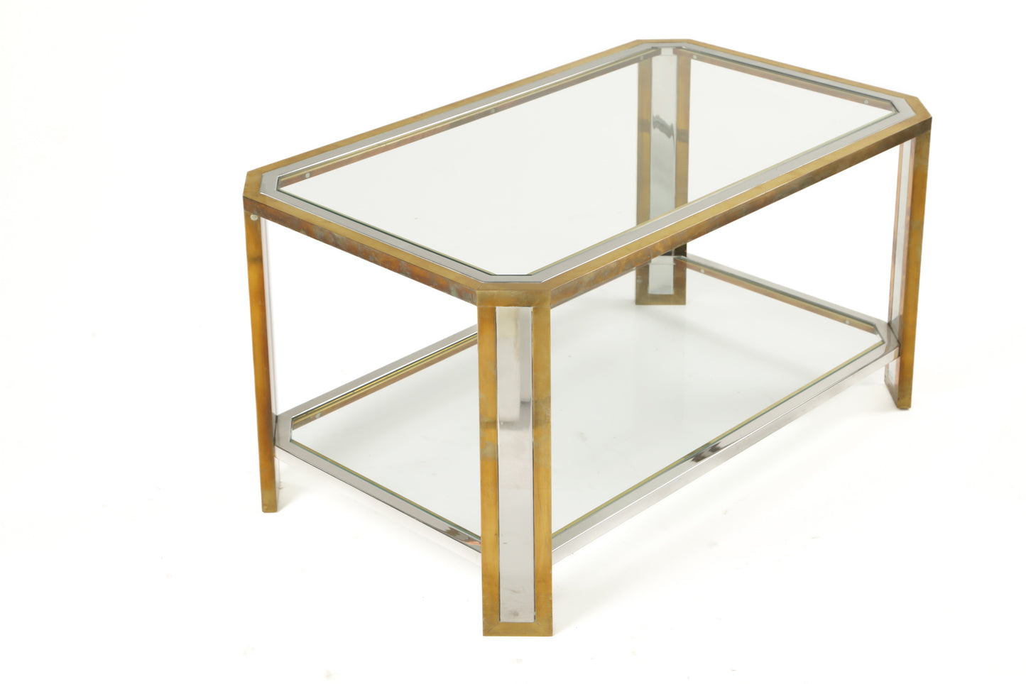 Brass living room table with steel inserts from the 70s