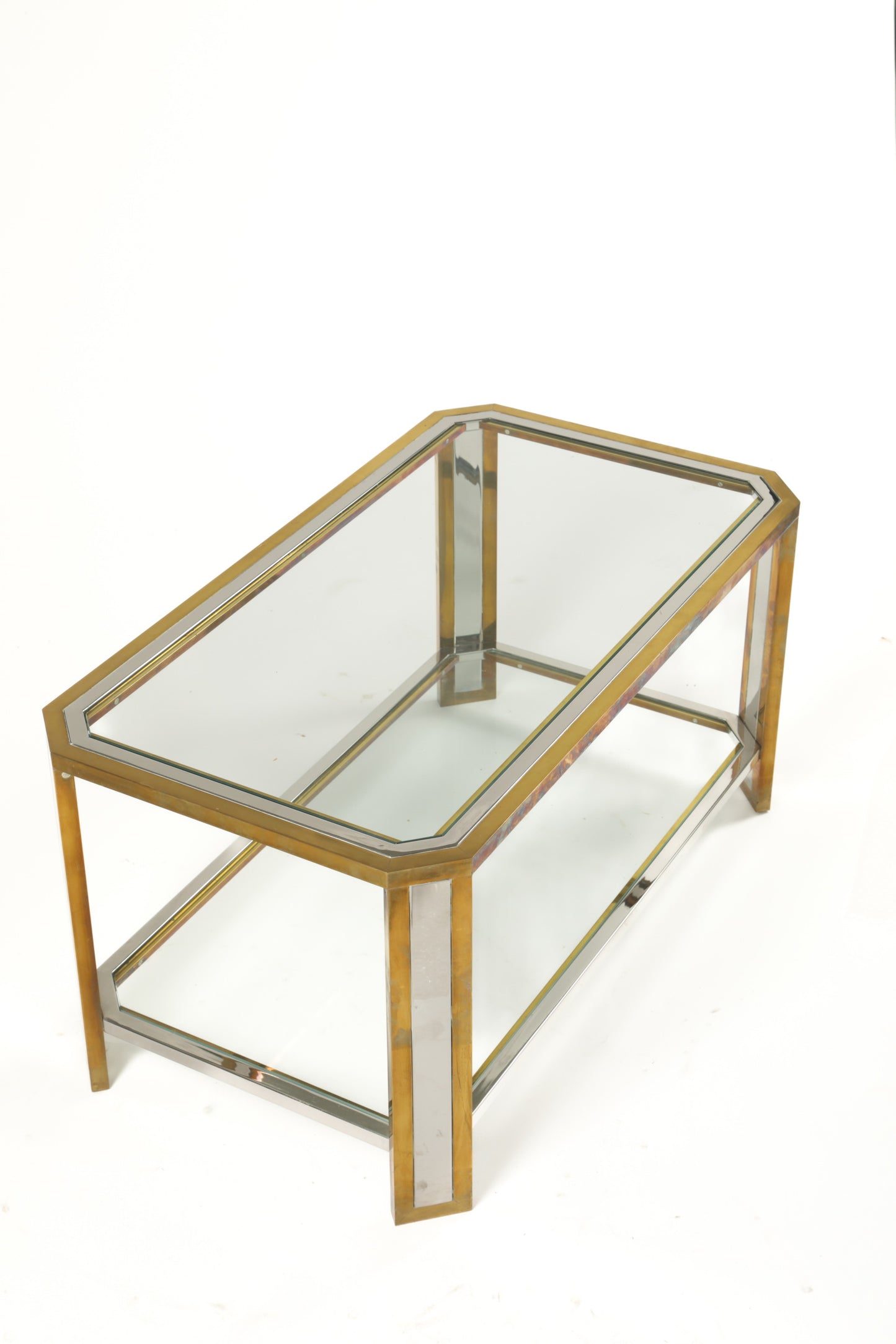 Brass living room table with steel inserts from the 70s