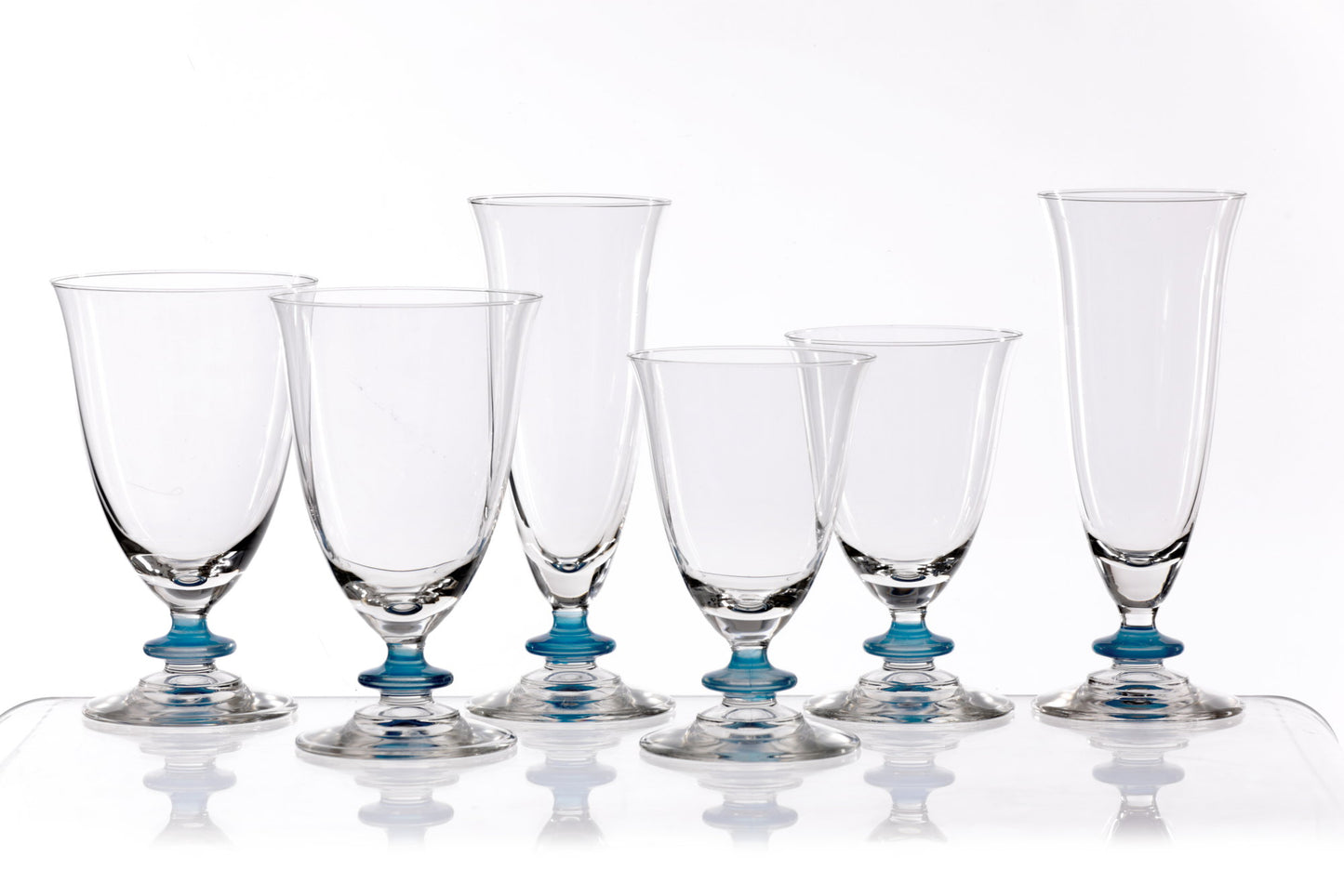 36 blue stem crystal glass service