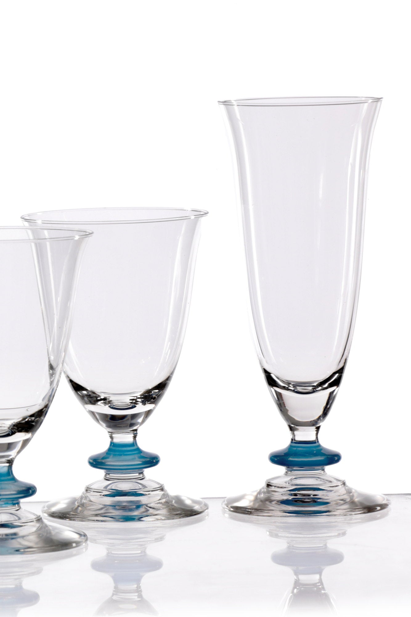 36 blue stem crystal glass service