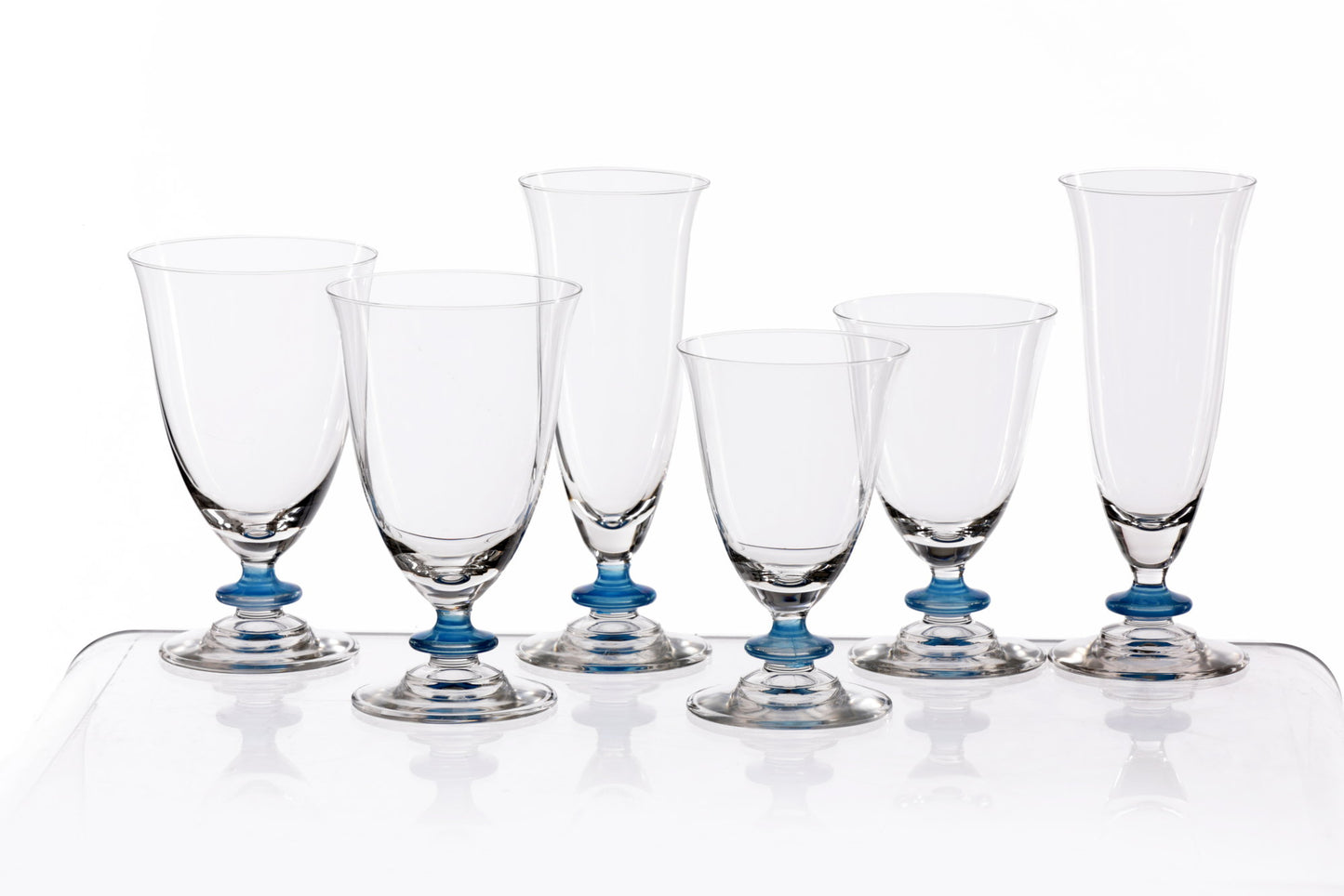 36 blue stem crystal glass service