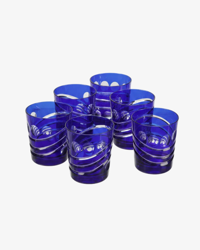 Set of 6 glasses in blue Bohemia crystal