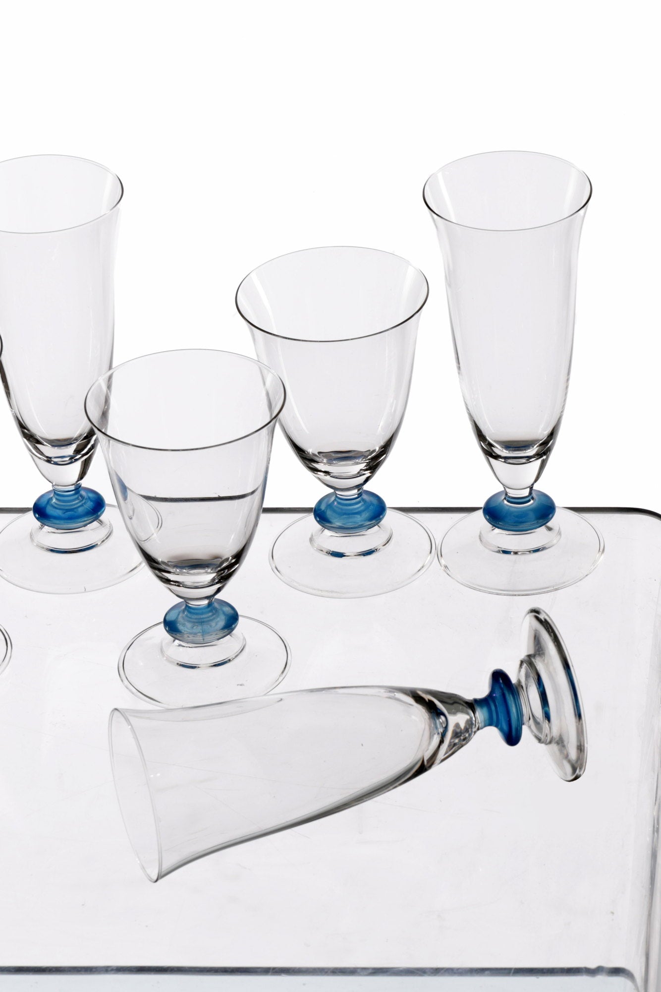 36 blue stem crystal glass service