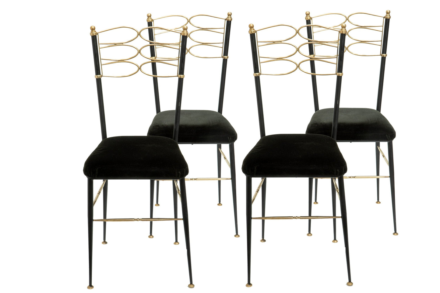 Four 1950s iron and brass chairs