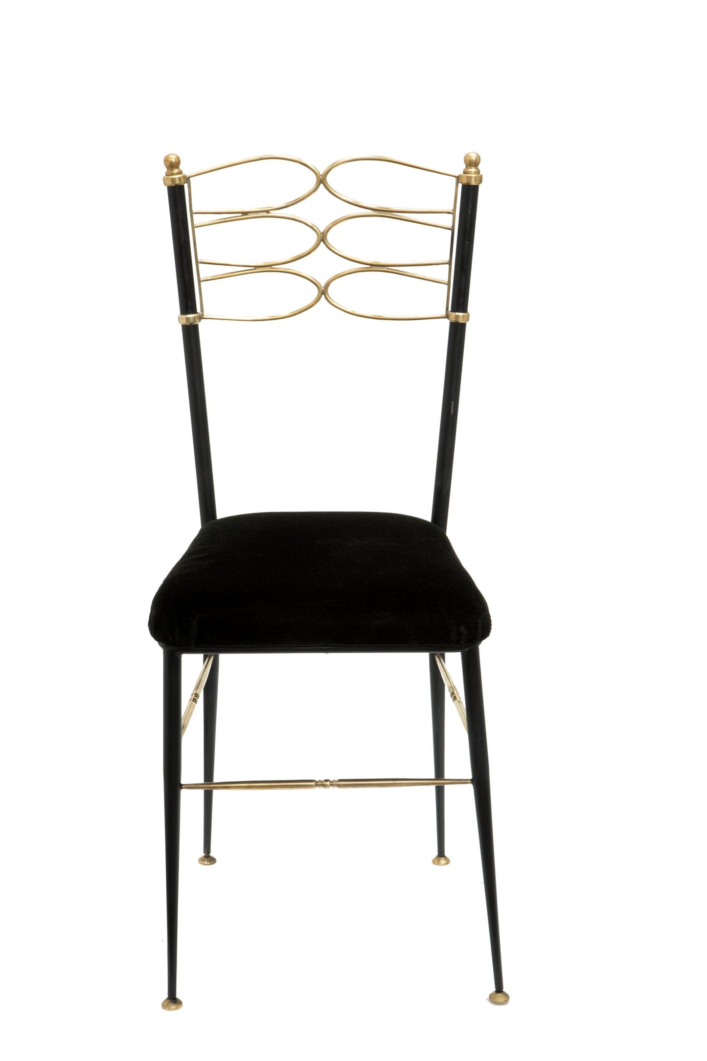 Four 1950s iron and brass chairs