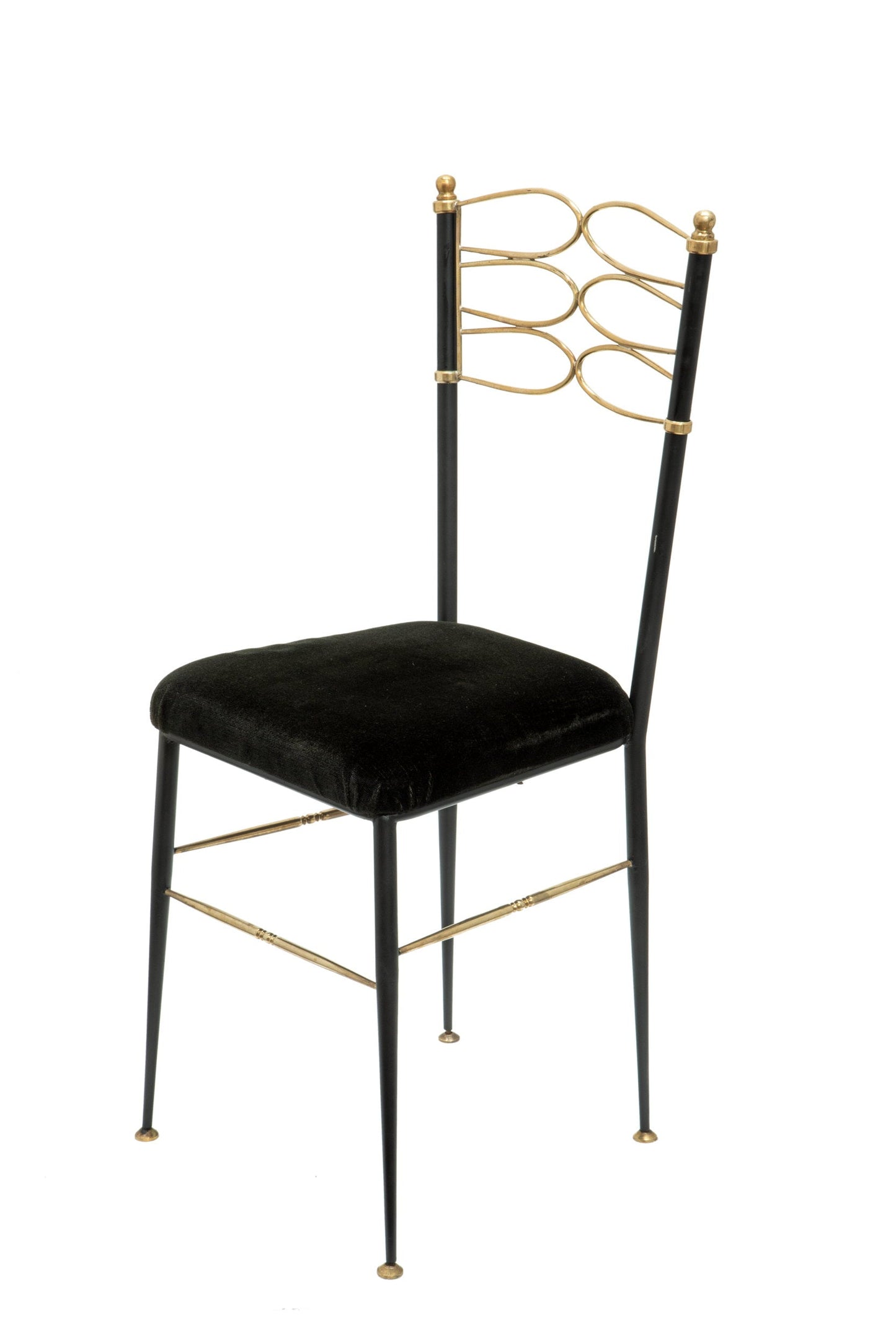 Four 1950s iron and brass chairs