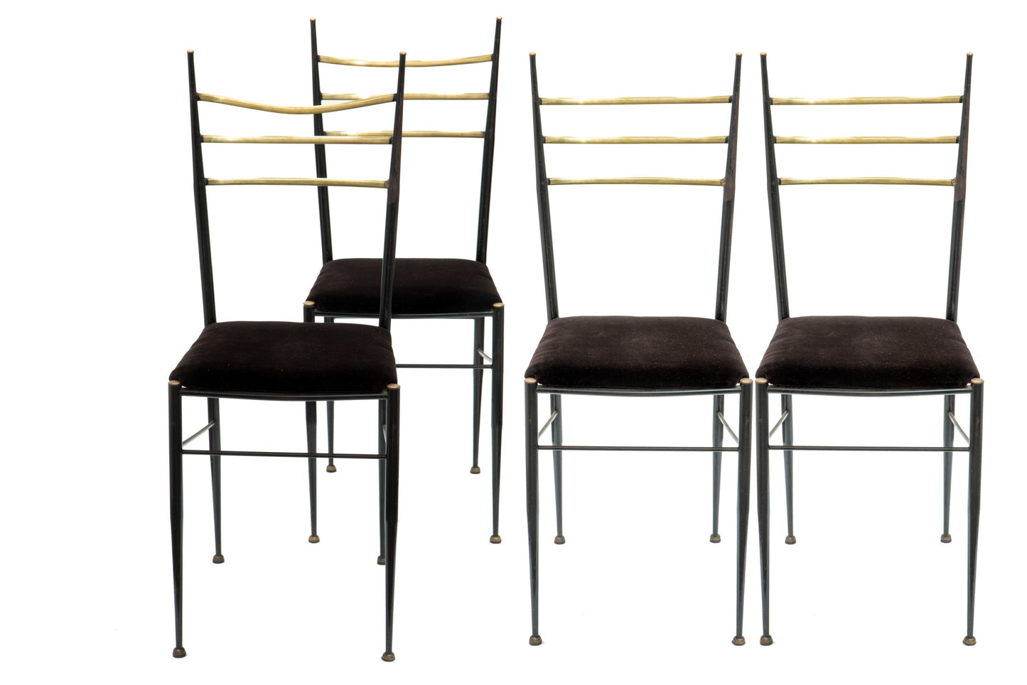 Four 1950s velvet and iron chairs