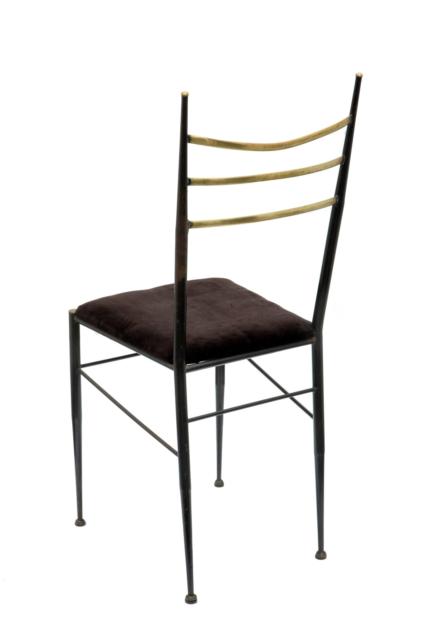 Four 1950s velvet and iron chairs