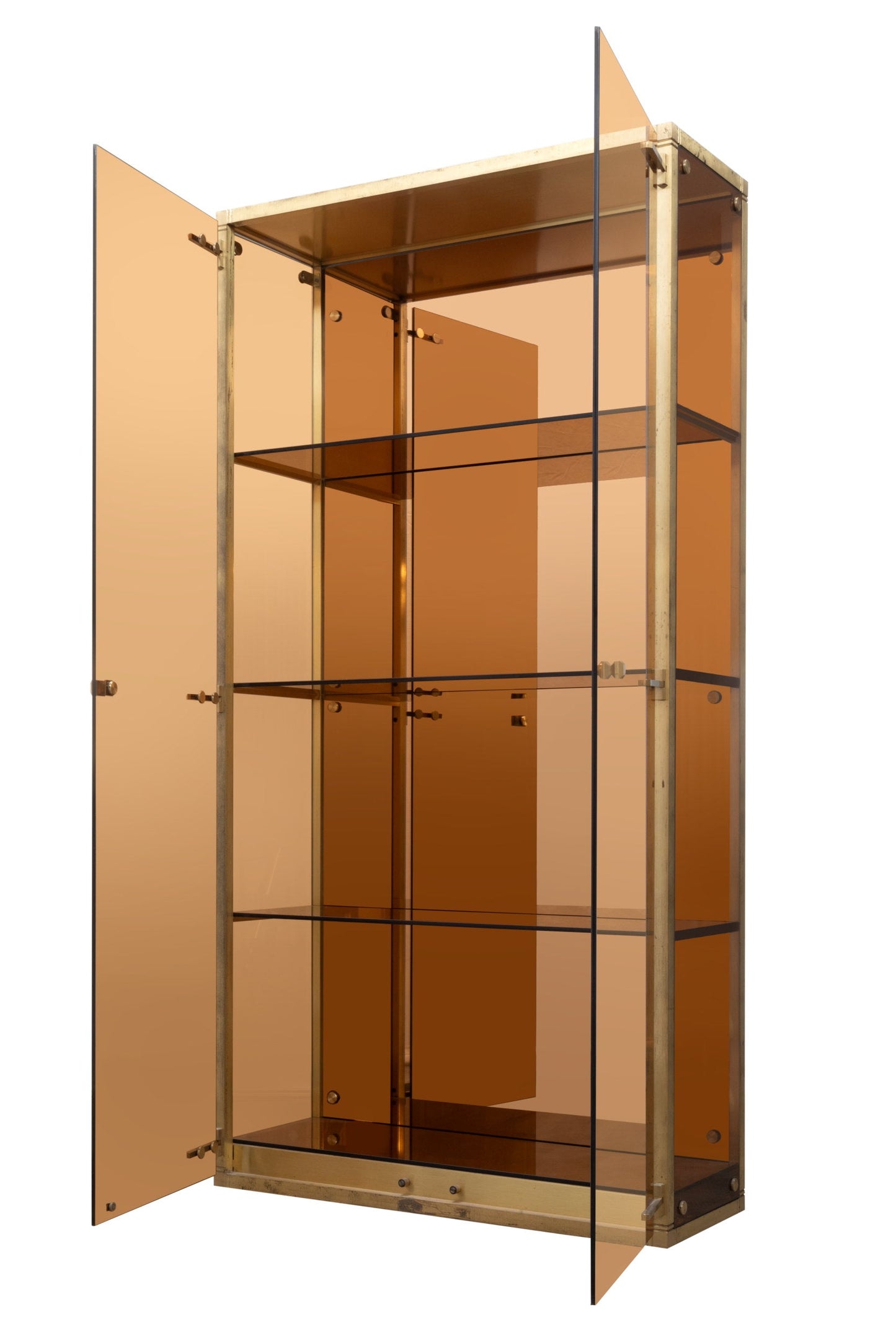 70s smoked bronzed display cabinet