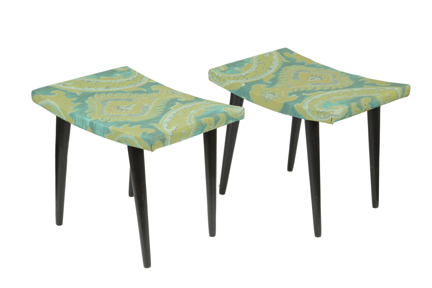 Pair of small 1960s damask fabric benches