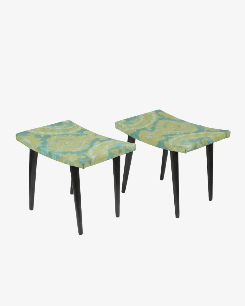 Coppia piccole panche tessuto damascato anni 60