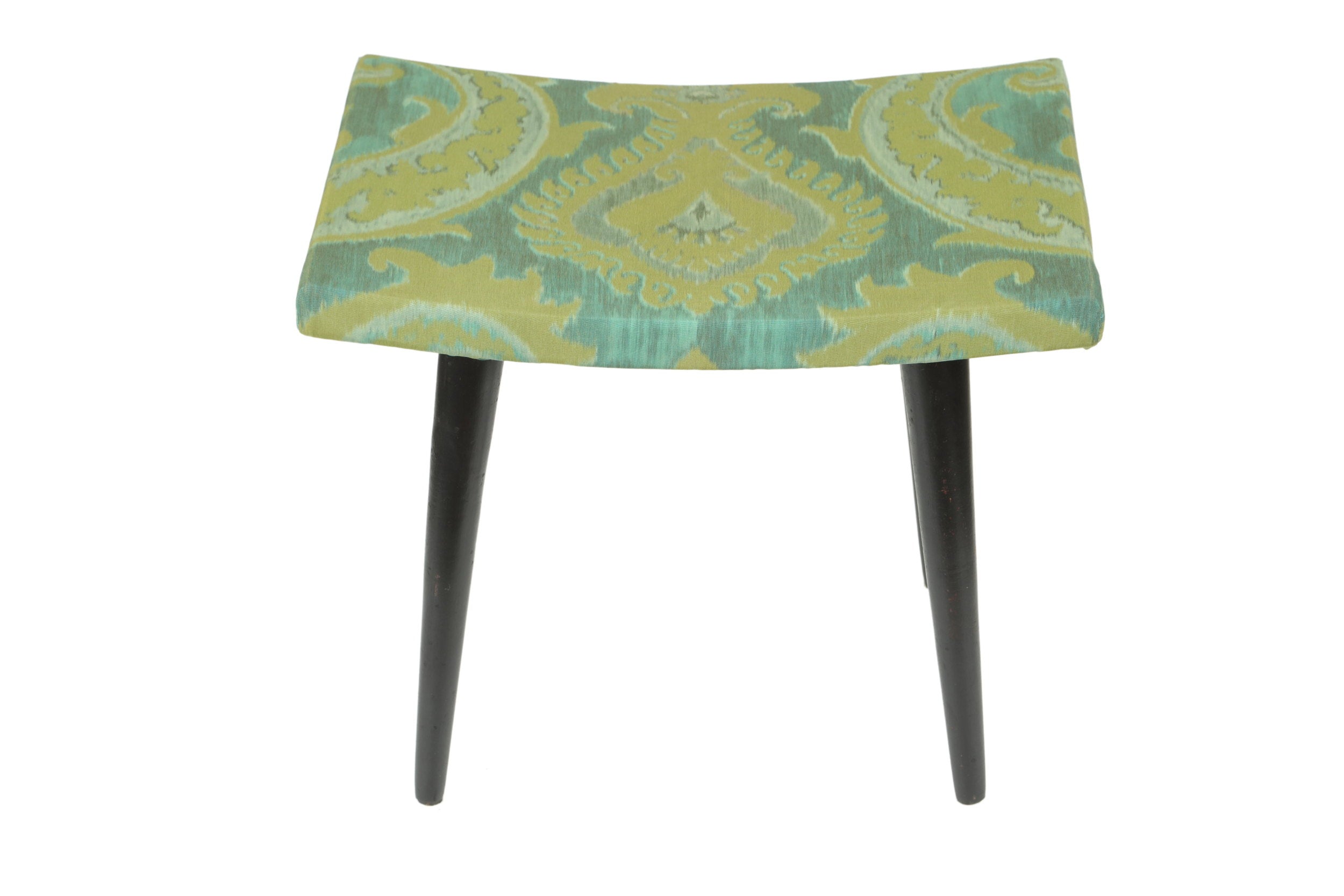 Pair of small 1960s damask fabric benches