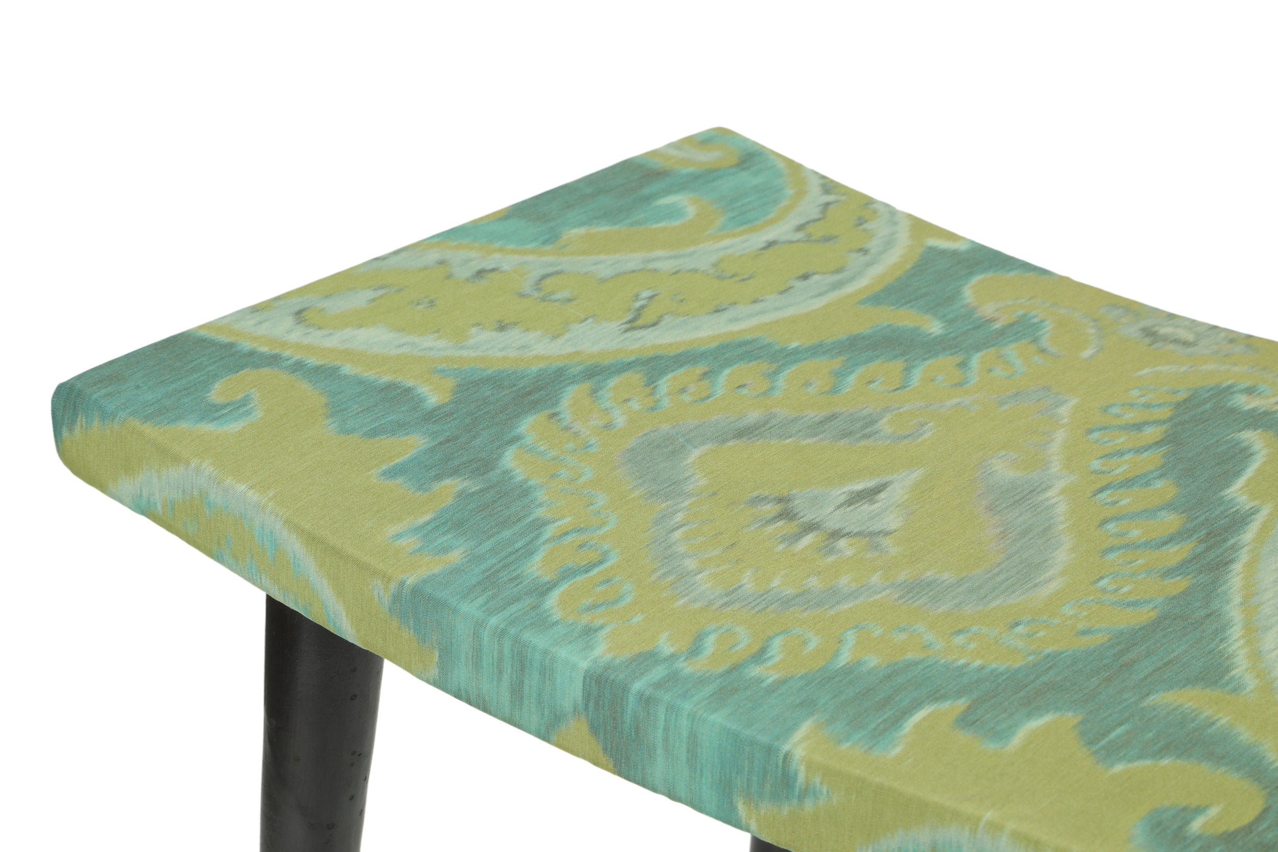 Pair of small 1960s damask fabric benches