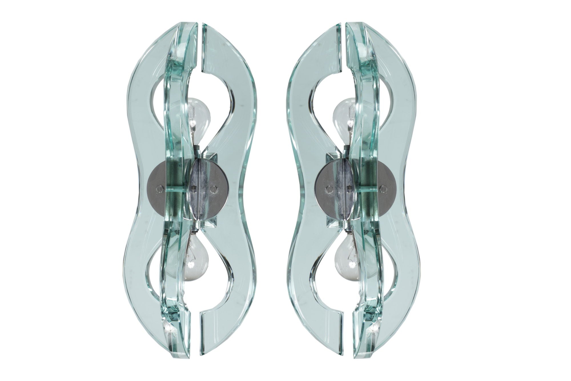 Pair of glass and steel sconces from the 70s