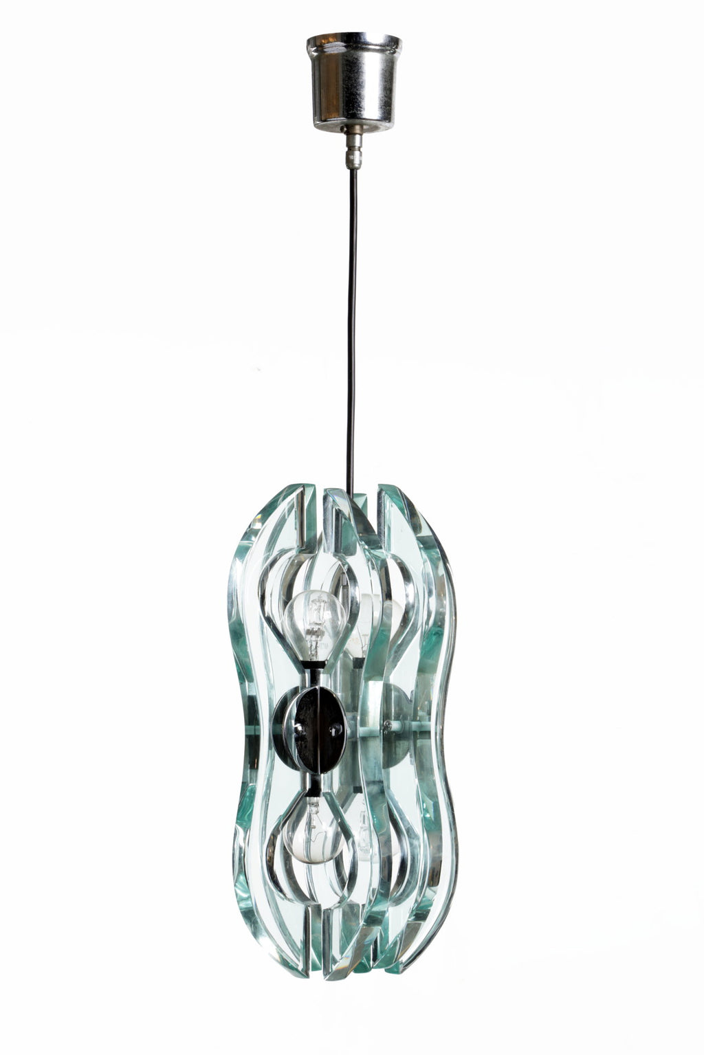 70s glass and steel pendant lamp